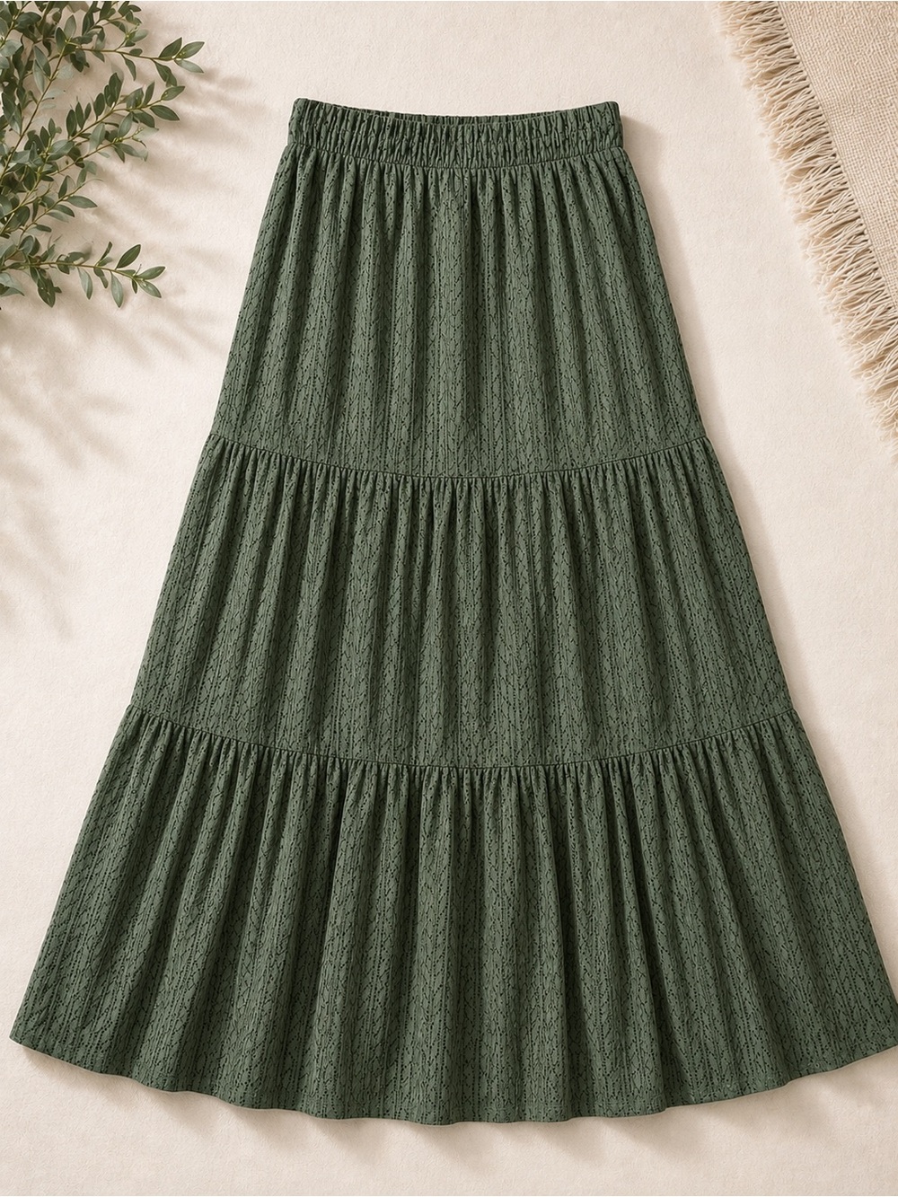 Women's Tiered Maxi Skirt in Olive Green